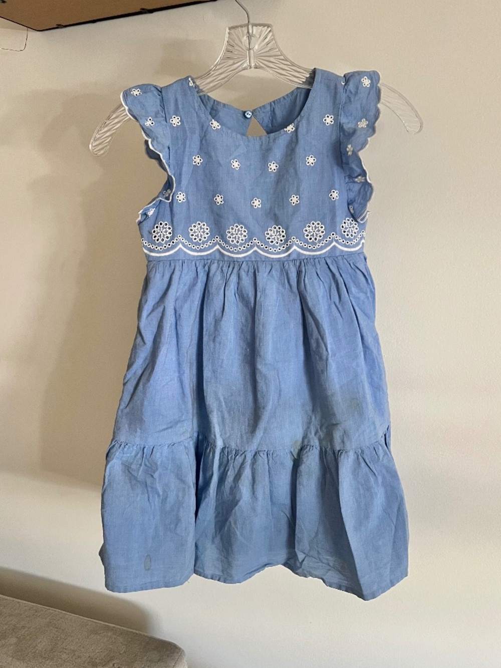 🪞 Zara Kids chambray embroidered flower trim tiered dress kids size 8